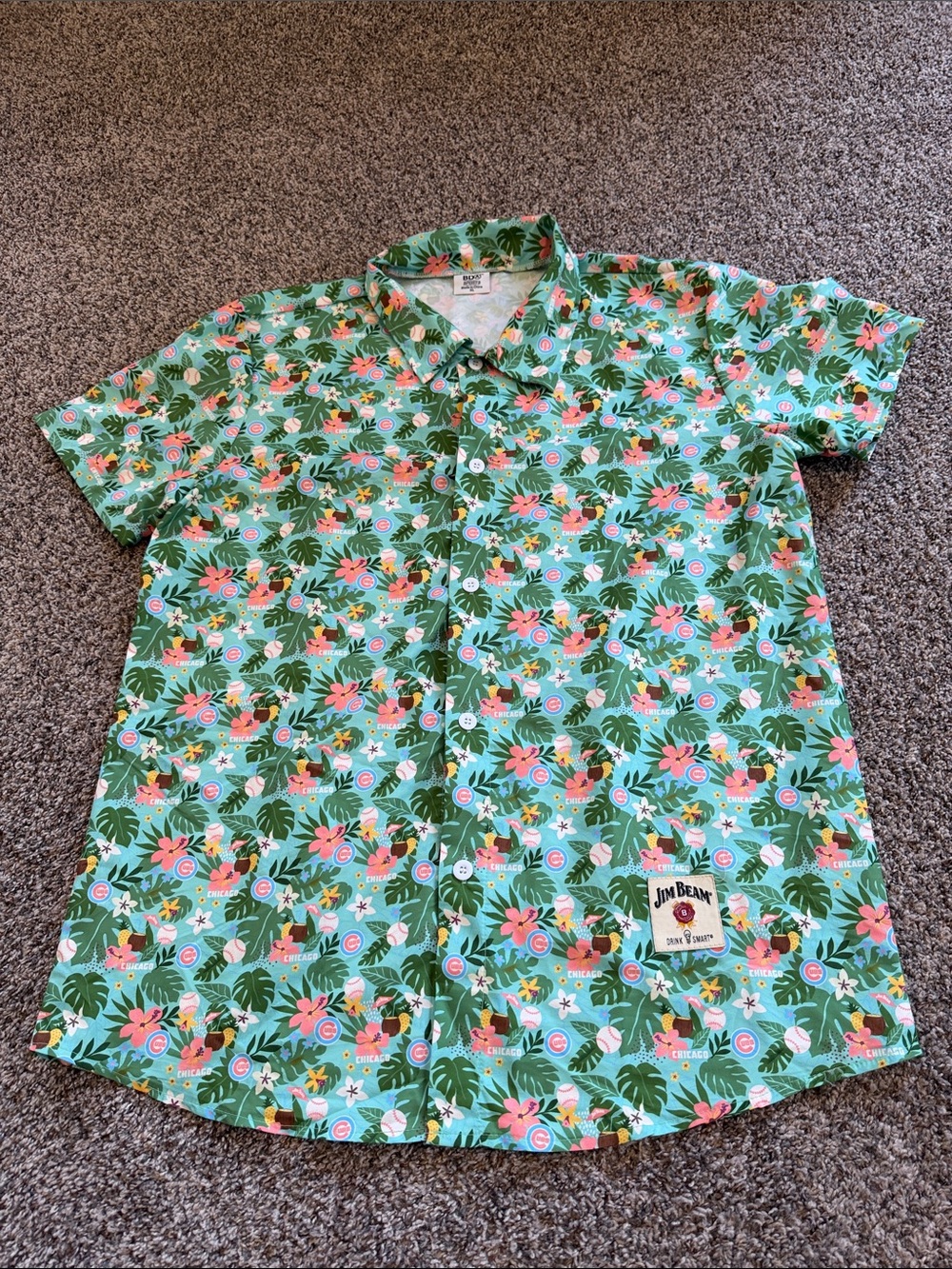 BDA Men's Jim Beam Chicago Cubs Floral Short-Sleeve Button-Up Shirt Size XL